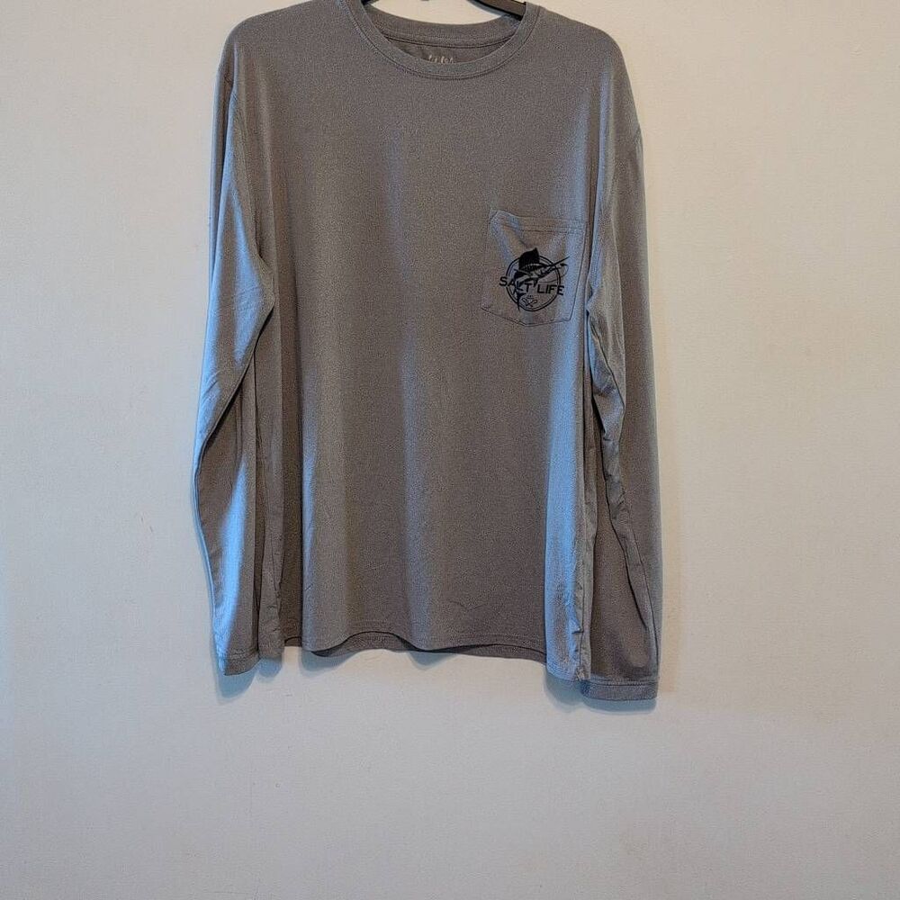 Salt Life Mens Size L Gray Long Sleeve Logo Graphic T-Shirt Fishing